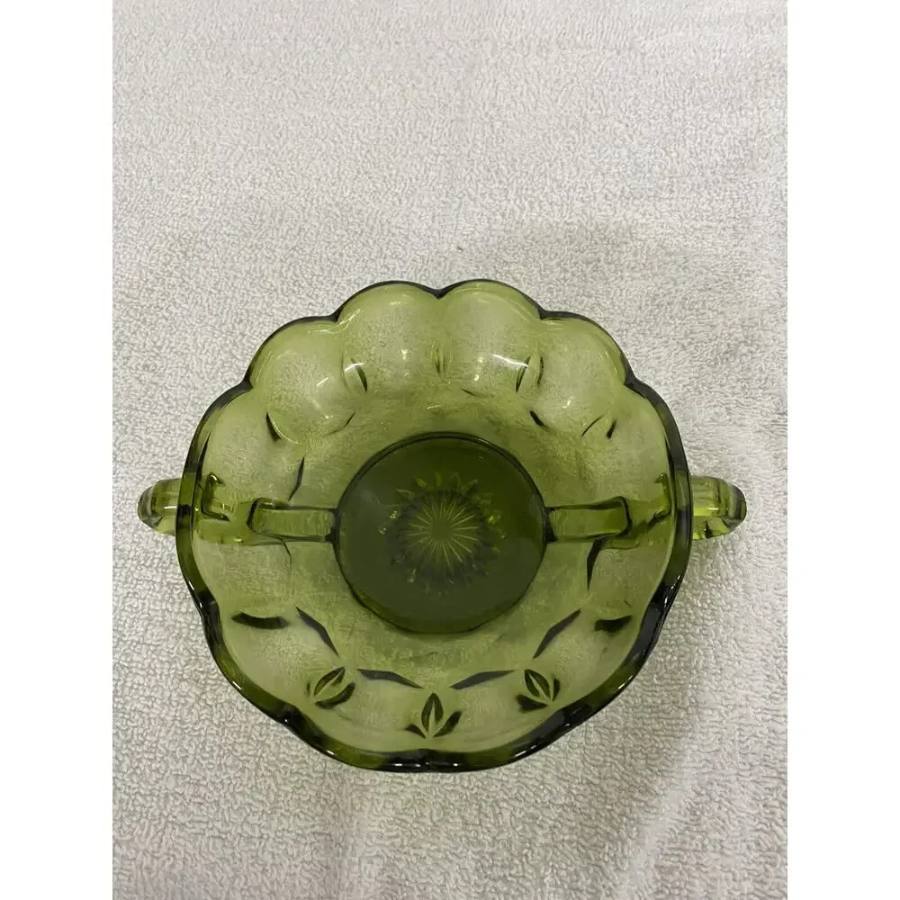 Vintage Avocado glass Anchor Hocking two-handled candy dish